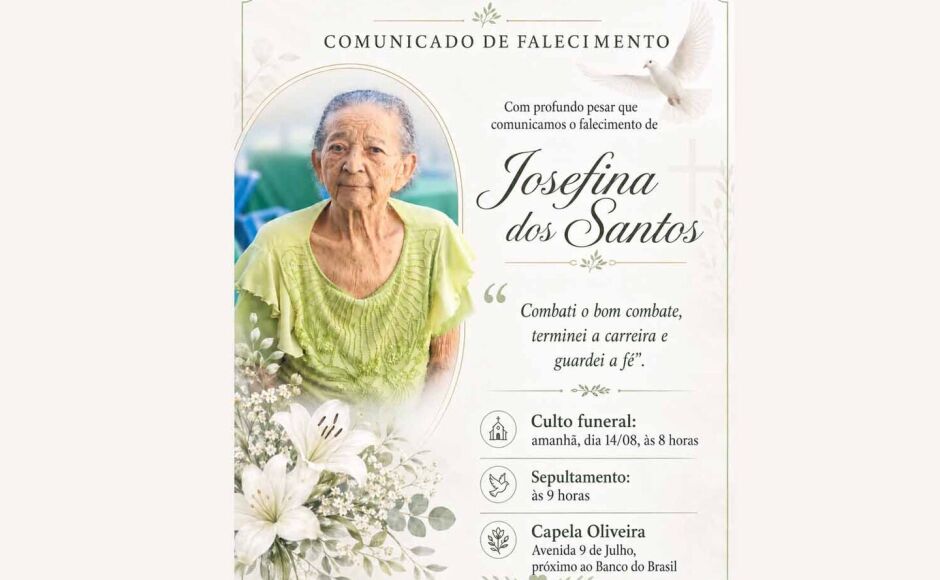 Fatima do sul se despede da pioneira Josefina, viúva do saudoso Lourenço corretor