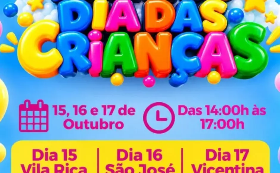 Em Vicentina, Prefeitura prepara três dias de festa às crianças da cidade e dos distritos